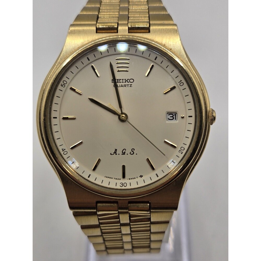 1990 Seiko Quartz AGS (Kinetic) 7M22-6A00 Vintage 35mm Watch. NEW CAPACITOR.